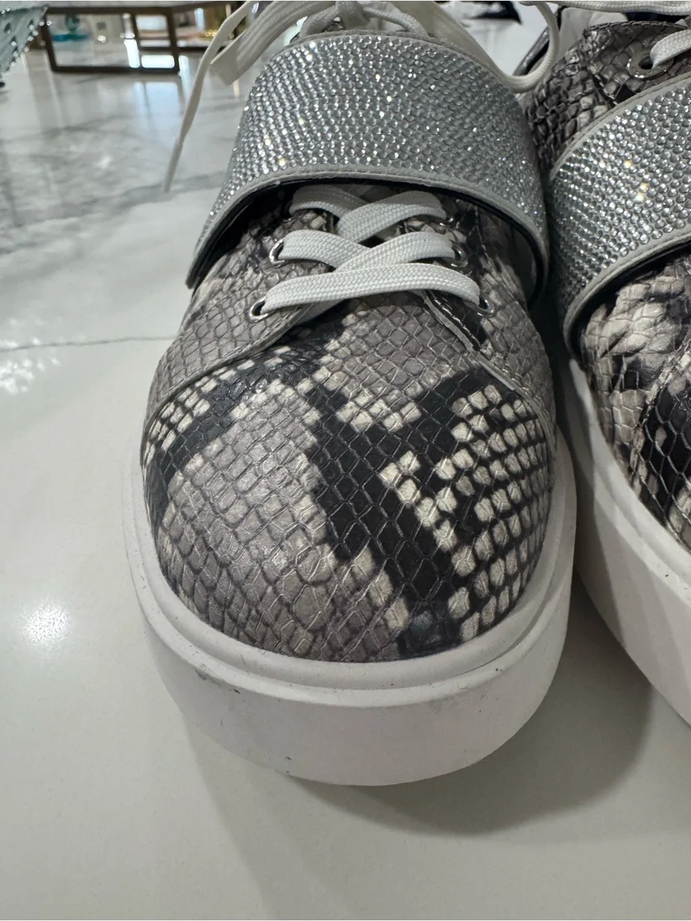 Michael Kors Emmett Women’s Snake-Print Slip-On Sneakers with Rhinestone Strap